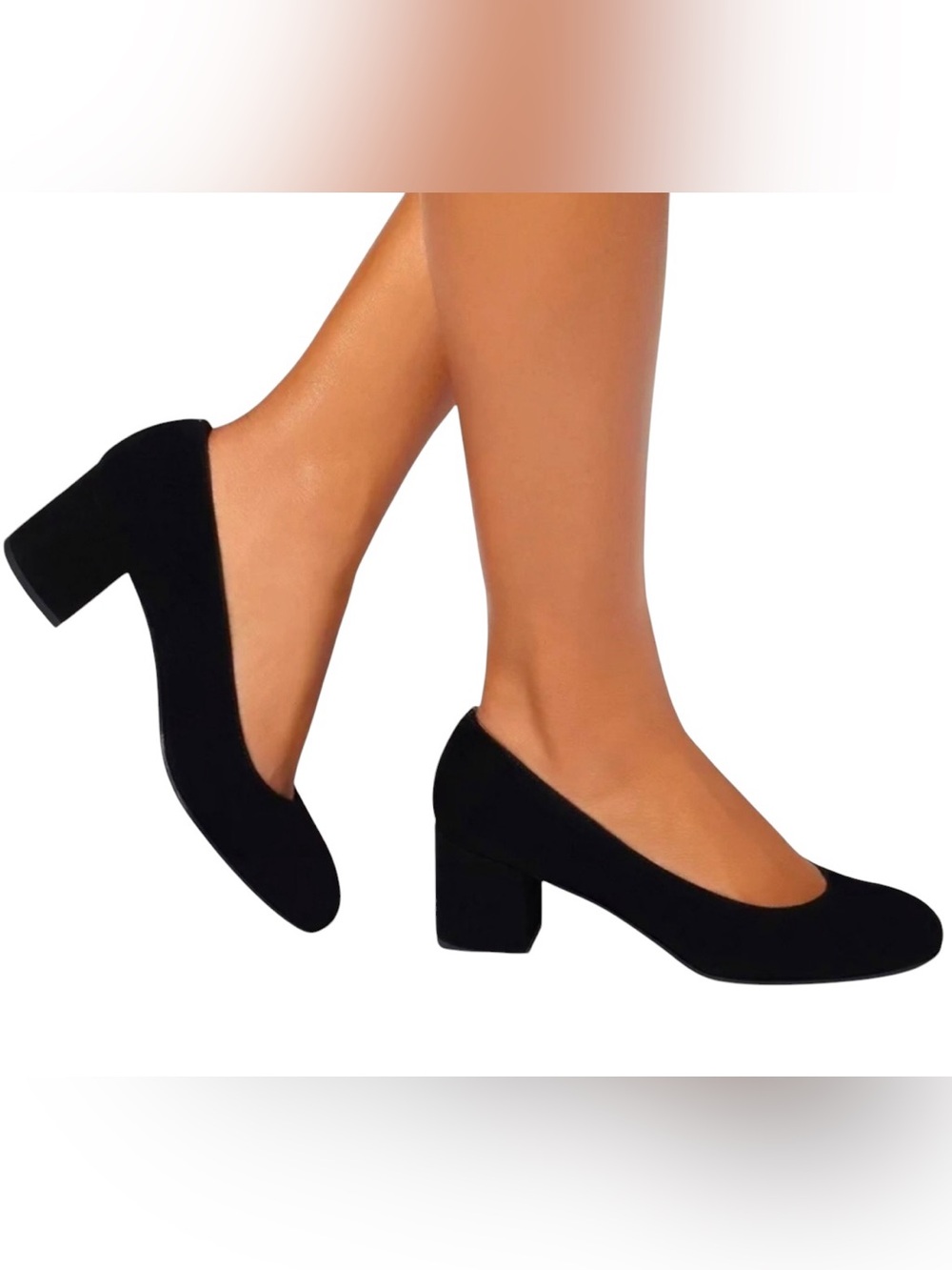Margaux the Heel Black suede round toe Low Block Heel Pumps slip on in box 8 - Picture 2 of 16